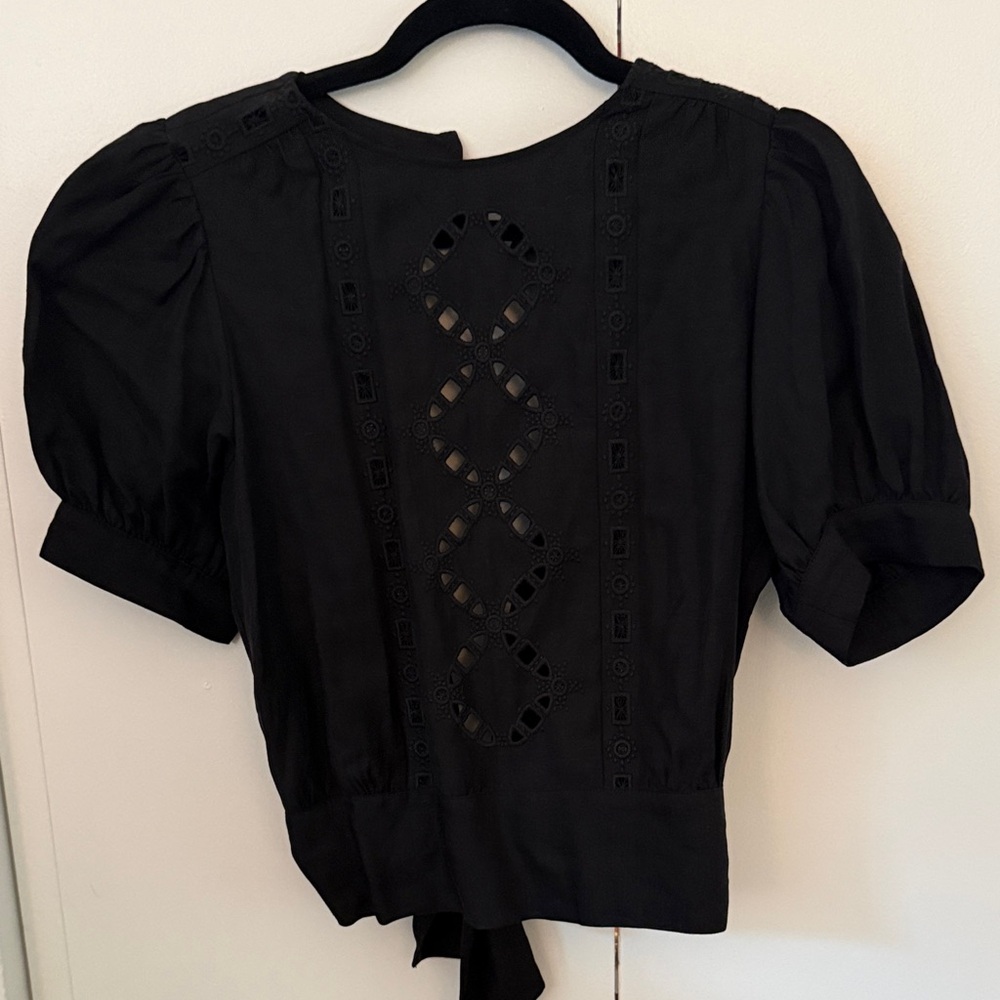 ba&sh Black Puff Sleeve Open Back Blouse